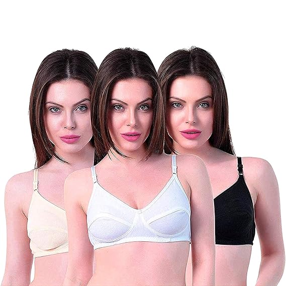Cotton (Hosiery) Full-Cup Breastfeeding Nursing Maternity Bras for Women's Combo Pack of 3