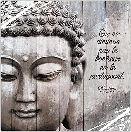 Cadre Bouddha Bois Avec Citation On Ne Diminue Pas Le Bonheur En Le Partageant Amazon Fr Cuisine Maison