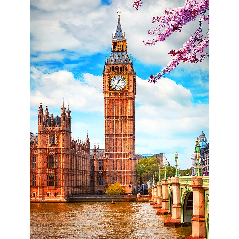 SRBIRD DIY Diamond Painting Kits for Adults, Diamond Art 5D Round Diamond Painting Kits, Full Drill Embroidery Cross Stitch for Home Wall Decor Gift, 12x16inch Without Frame (London Big Ben)