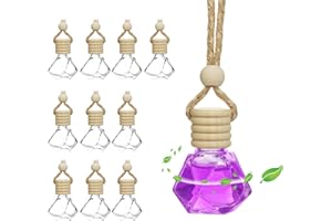Muomdid 10 Pcs Hanging Car Air Freshener Diffuser, 8ml Empty Glass Perfume Bottles Essential Oil Diffuser for Car, Automobile Aromatherapy Diffuser Bottle with Wooden Caps & Hanging String (Diamond)