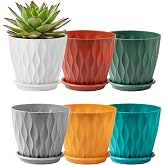 FaithLand 6-Pack 6-Inch Plastic Plant Pots with Saucers | Thickened PP Material, Modern Wave Texture, Enhanced Drainage for Indoor/Outdoor Garden Plants | Multicolor Value Set