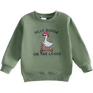 KMBANGI Baby Boy Bubble Sweatshirt Silly Goose on The Loose Pullover Tops | Toddler Baby Silly Goose Sweatshirt Long Sleeve E