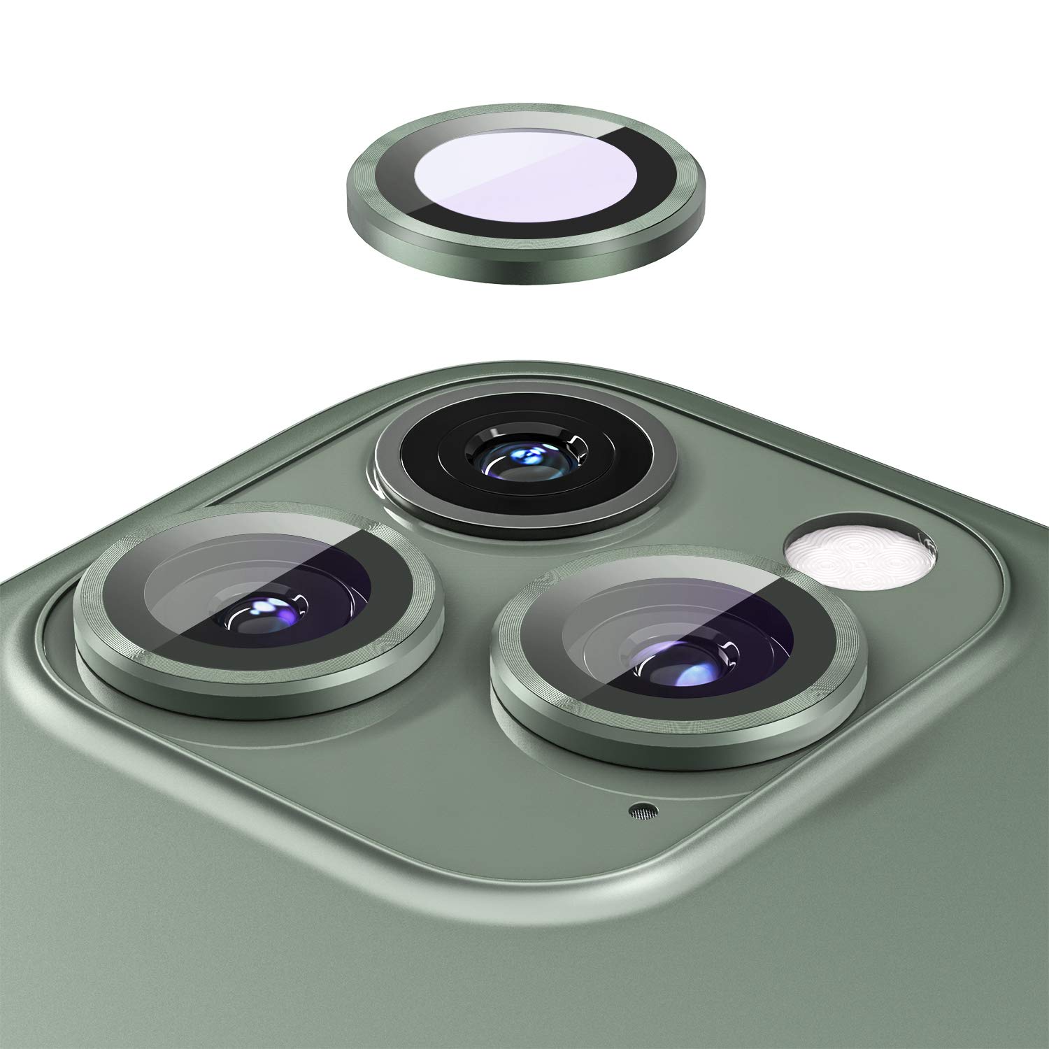 [3 Pack] Camera Lens Tempered Glass - Klearlook HD Camera Lens Protector for iPhone 11 Pro/11 Pro Max/2018 iPad Pro 11/12.9, Anti-Scratch&Ultra-thin 9H Metal Individual Ring Lens Cover,Midnight Green