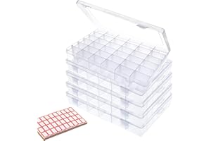 ODOWALKER 5Pack 36 Grids Clear Plastic Organizer Box with Adjustable Dividers Storage Container Jewelry Box for Beads Art Crafts Pieces Letter Board Fishing Tackles Rock Collection with 2000pcs Label Stickers
