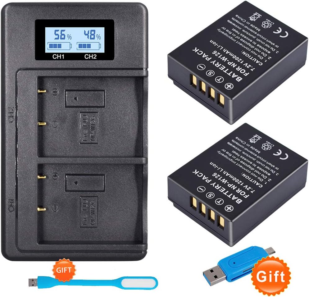 2 Pack NP-W126 NP-W126S Replacement Battery wtih Charger for Fujifilm Fuji X-Pro1 XPro1 X-T1 XT1, HS30EXR HS33EXR X PRO1