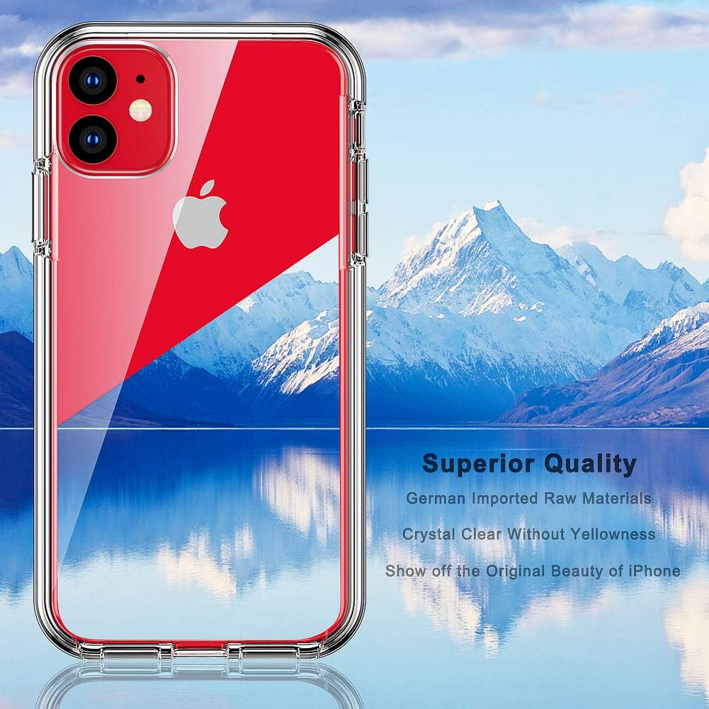 COOLQO Compatible for iPhone 11 Case, with [2 x Tempered Glass Screen Protector] Clear 360 Full Body Coverage Hard PC+Soft Silicone TPU 3in1 [Military Protective] Shockproof Phone Cover