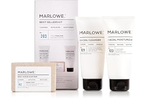 MARLOWE. Best Sellers Kit No. 203, Features Signature No. 102 Original Body Scrub Soap Bar, No. 121 Facial Cleanser & No. 123 Facial Moisturizer, Great Gift for Men