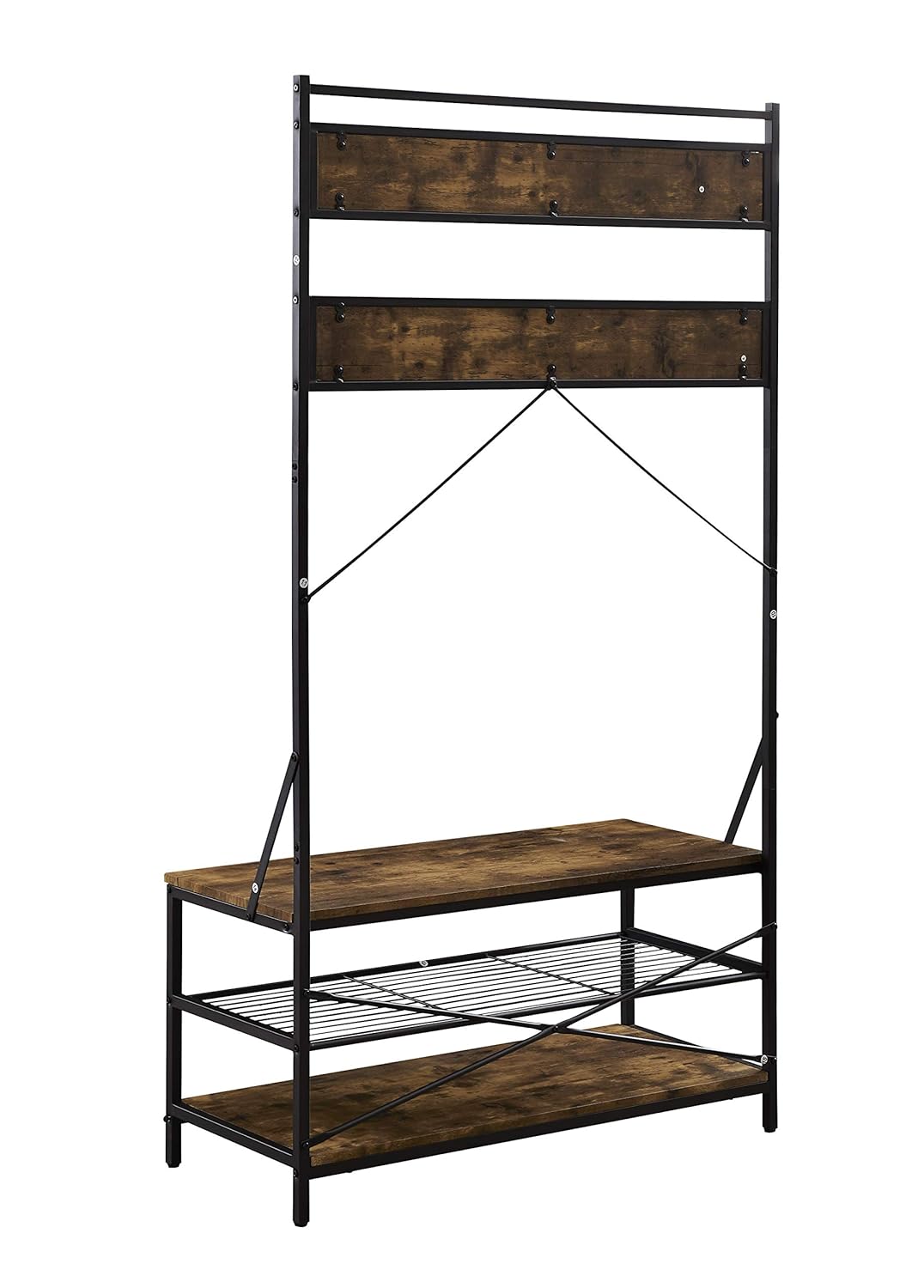 entryway shoe bench on Entry Hall Tree Bench With 3 Tier Storage Shelves Hombazzar 3 In 1 Entryway Coat Shoe Rack 7 Hooks For Garment Coats Hats Keys Umbrella Rack Wood Furniture With Metal Frame Hall Trees Home