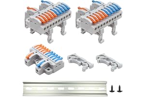 Tanbupu 3pcs Multi-Function DIN Rail Terminal Blocks (2 in 10 Out) with 1pcs DIN Rail Quick Wiring Cable Connector Ground Circuit Terminal Blocks for Circuit Inline 28-12 AWG