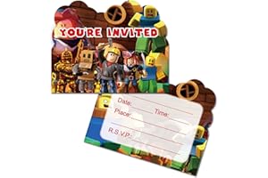 20 PCS Video Game Birthday Party Invitation Cards, Roo-blox Birthday party Supplies, Sanbox Video Game Invitation Cards for k