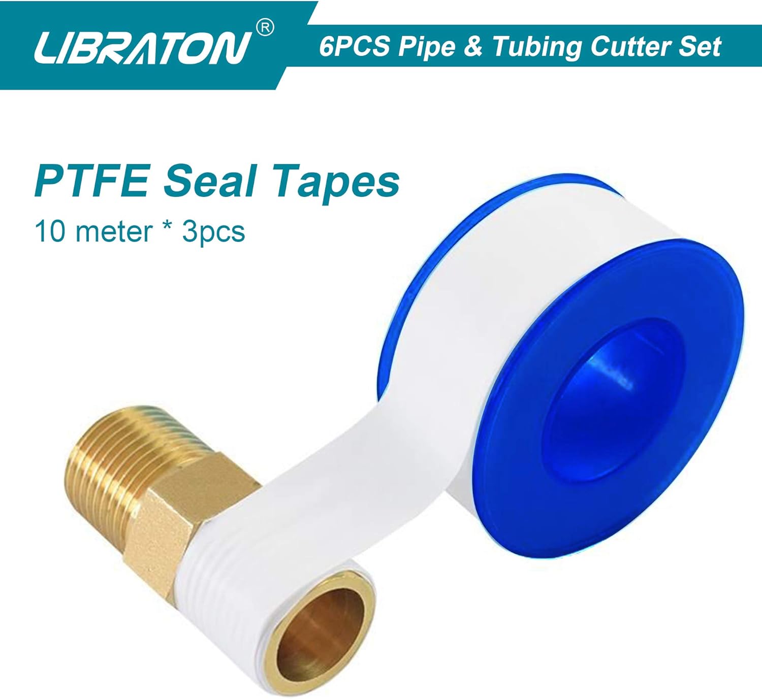 Libraton Pex Cutter 1-1/4", PVC Pipe Cutter, PEX Tube Cutter 1/8" to 7/8", PEX Pipe Cutting Tools for PEX, PVC, PPR Plastic, Extra PTFE Seal Tapes 400" - - 