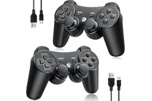 OKHAHA Controller for PS3 Controller Wireless for Sony Playstation 3 Controller, Double Shock 3, Bluetooth, Rechargeable, Motion Sensor, Remote for PS3, 2 USB Charging Cords, 2 Pack, Dark