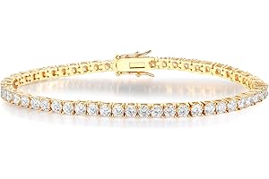 Gemsme Tennis Bracelet for Women Men, White/Yellow Gold Plated 5mm Round Cubic Zirconia Classic Tennis Bracelet(6-8inch)
