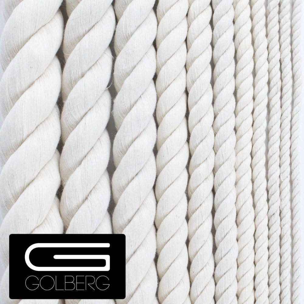 GOLBERG Twisted 100% Natural Cotton Rope – Macramé Crafts (1 inch x 10 feet) Natural Soft White