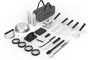 Cuisinart 24-Piece Griddle Tool Set with Storage Tote, Stainless Steel Flat Top Grill Accessories with Spatulas, Melting Dome, Smash Burger Press, Scraper & Tongs, Perfect for BBQ, Tailgates, Camping