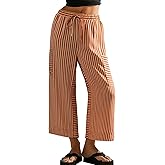 EVALESS Women Palazzo Pants Summer Casual Wide Leg High Waist Lounge Flowy Beach Striped Trousers Travel Vacation Outfits