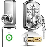 TEEHO TE018 Smart Keypad Door Lock with Handle, App Control, Satin Nickle | Keyless Access for Front Rentals, App Control, Code Sharing, Auto Lock, ANSI Grade 3 Security, IP55 Waterproof, Easy Install