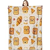 VODRM Cute Bread Blanket Autumn Breakfast Pastries Throw Blankets,Thanksgiving Gifts for Kids Women,Lightweight Soft Fleece,with Waffle Croissant and Muffin,Sofa Couch Bed Room Decor 50x60in