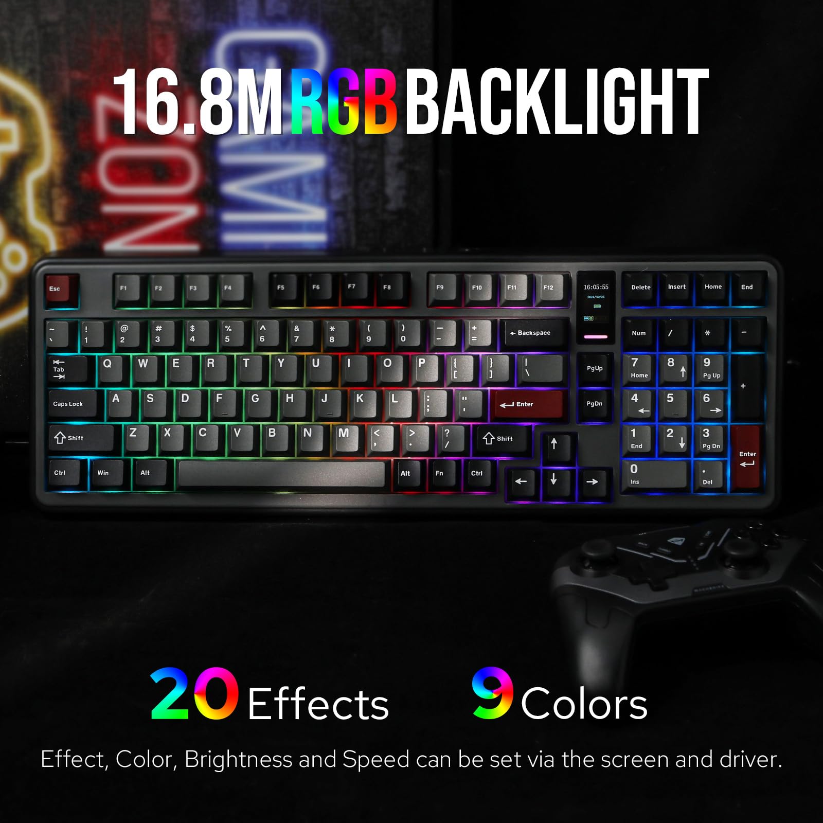 MechLands Vibe99 Wireless Gaming Keyboard with 1.06'' Screen, 96% Hot Swappable Creamy Mechanical Keyboard with Gasket Structure, BT5.0/2.4GHz/USB-C, 5-Layer Padding, RGB, NKRO for Win/Mac (Black)