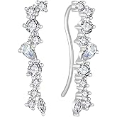 Vinoya 925 Sterling Silver Climber Earrings for Women White/Yellow Gold Plated Cubic Zirconia Ear Crawler Earrings Jewelry