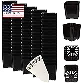 The Hydroponic City 2 Inch Square Plastic Nursery Pots (100 Pack) – Black Seedling Starter Pots with Drainage Holes & 5 Plant Stakes | for Vegetables, Succulents, Cactus, Herbs | Made in USA