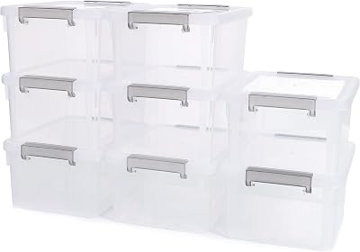 Citylife 8 Pack 3L Small Plastic Storage Box with Lids Stackable Clear Boxes