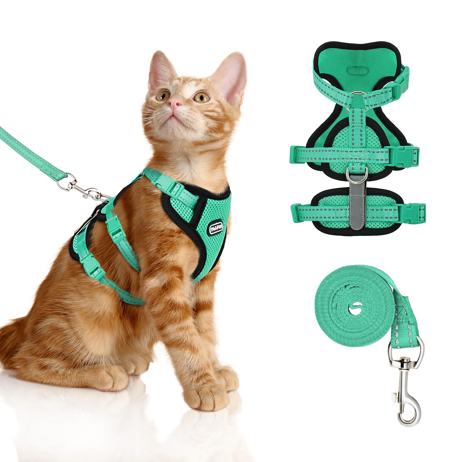 Photo 1 of Cat Harness for Walking, Escape Proof Cat Harness and Leash Set with Reflective Strip, Adjustable Cat Leash Breathable Soft Vest for Small to Large Cats, Green, S