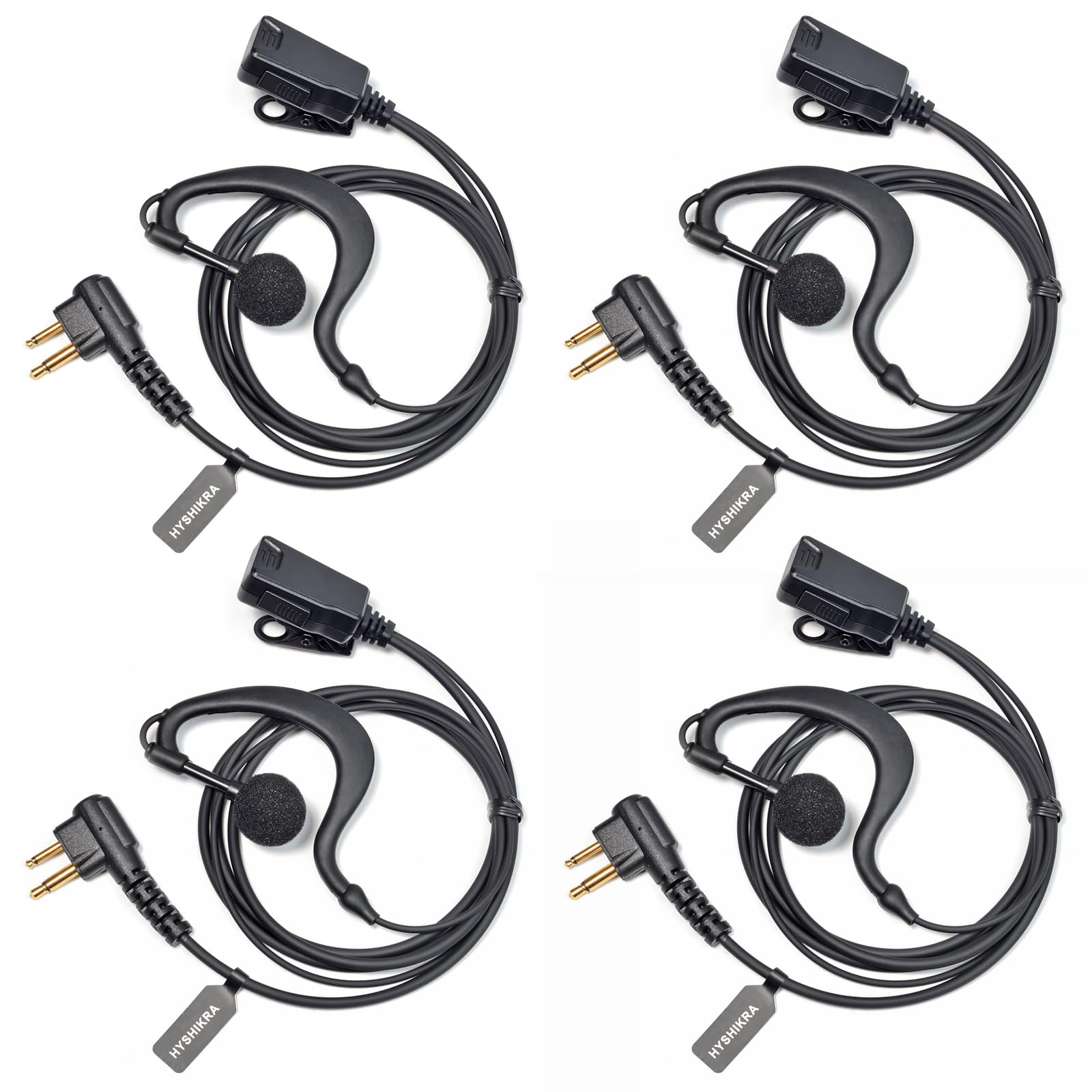 HYSHIKRA Earpiece Compatible for Motorola DP1400 CP040 GP300 GP88 Walkie Talkie Radio, Ear Piece with Mic and PTT for Security Bodyguard (G Shape, 4 Pack)