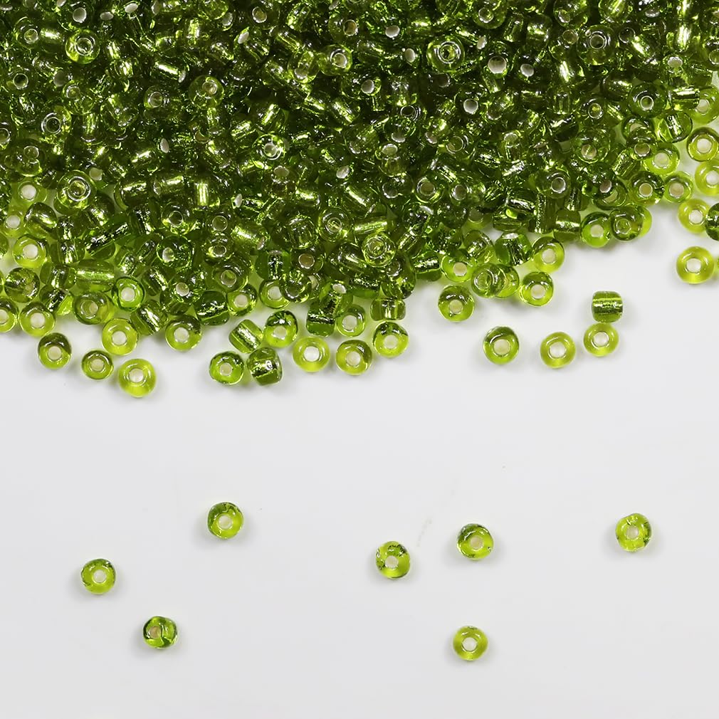 Tibaoffy Transparent Light Green with Silver Lined Beads Size 6/0 Crafts Glass Seed Beads 4mm for Jewelry Making (Total About 100g About 1200pcs)