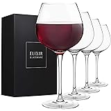 Red Wine Glasses – Large Wine Glasses, Hand Blown – Set of 4 Long Stem Wine Glasses, Premium Crystal – Wine Tasting, Wedding,