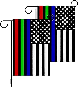 2 Pack Double Sided Thin Blue Green and Red Line USA Flags Garden Flags,Patriotic American Honoring Police Military and Fire Officers Flags 12
