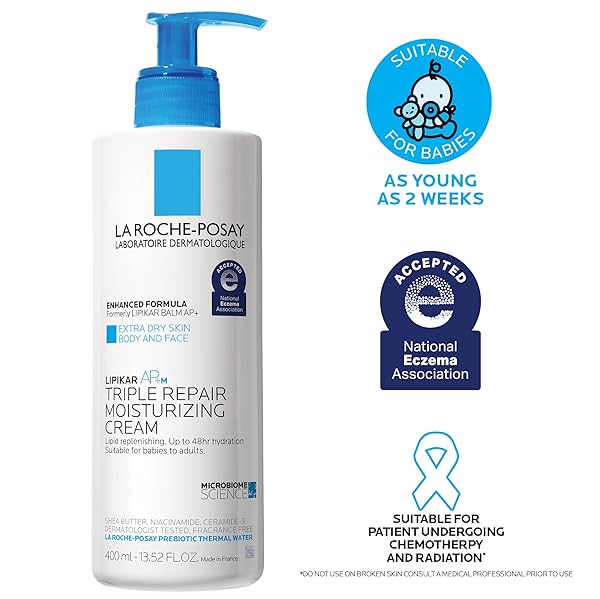LA ROCHE-POSAY LIPIKAR AP+ TRIPLE REPAIR MOISTURIZING CREAM, FACE & BODY LOTION FOR DRY SKIN, SHEA BUTTER & NIACINAMIDE MOISTURIZER, GENTLE FACE & BODY CREAM FOR DRY, ROUGH & SENSITIVE SKIN