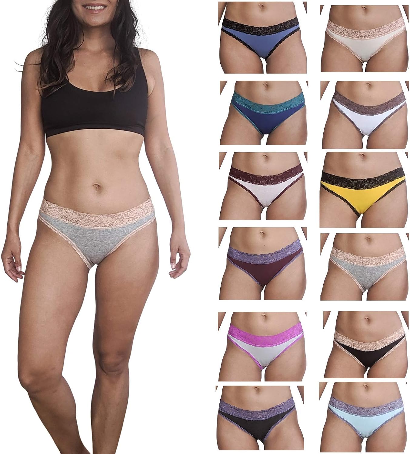 Sexy Basics Womens 12 Pack Bikini Panties Cotton-Spandex Lace Underwear/Ultra-Soft Cotton Stretch Underwear at  Women’s Clothing store