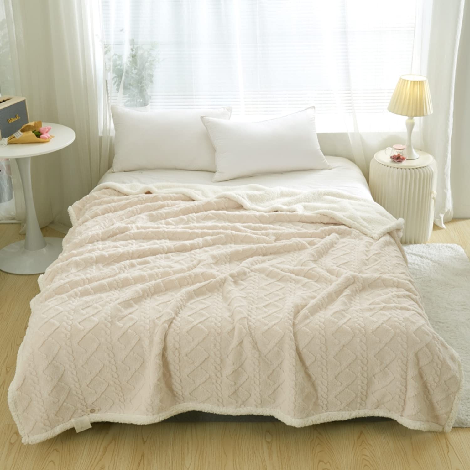 DREAMLANDING Sherpa Fleece Blanket Sofa Throw Double-Sided Super Soft Warm Throw Blanket For Bed, Sofa, Couch (Beige Cable, 150×200cm) — image 1