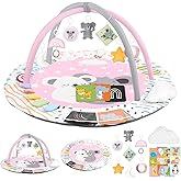 Baby Play Gym & Activity Mat, 4-in-1 Tummy Time Mat with Support Pillow, 7 Detachable Sensory Toys & Educational Cards for Motor Skills Development, Newborn Essentials Shower Gift, Pink Koala
