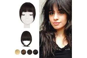 BARSDAR Clip in Human Hair Bangs - 100% Real Human Hair Clip in Bangs for Women - Dark Brown French Bangs Fringe with Temples Real Hair Bangs Extensions Hairpieces - Dark Brown