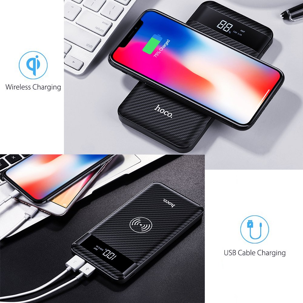 Qi Protable Wireless Charger, iBazal 10000mAh Fast Charging Power Bank with LED Digital Display External Battery Pack 2 in 1 for iPhone X, iPhone 8, 8 Plus, Samsung Galaxy S8, S8 Plus