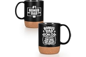 YHRJWN Bonus Dad Gifts, Step Dad Gifts, 1 Bonus Dad Mug, Step Dad Gifts for Fathers Day, Fathers Day Birthday Christmas Gifts for Bonus Dad Step Dad from Daughter Son, 15 Oz Black with Coaster