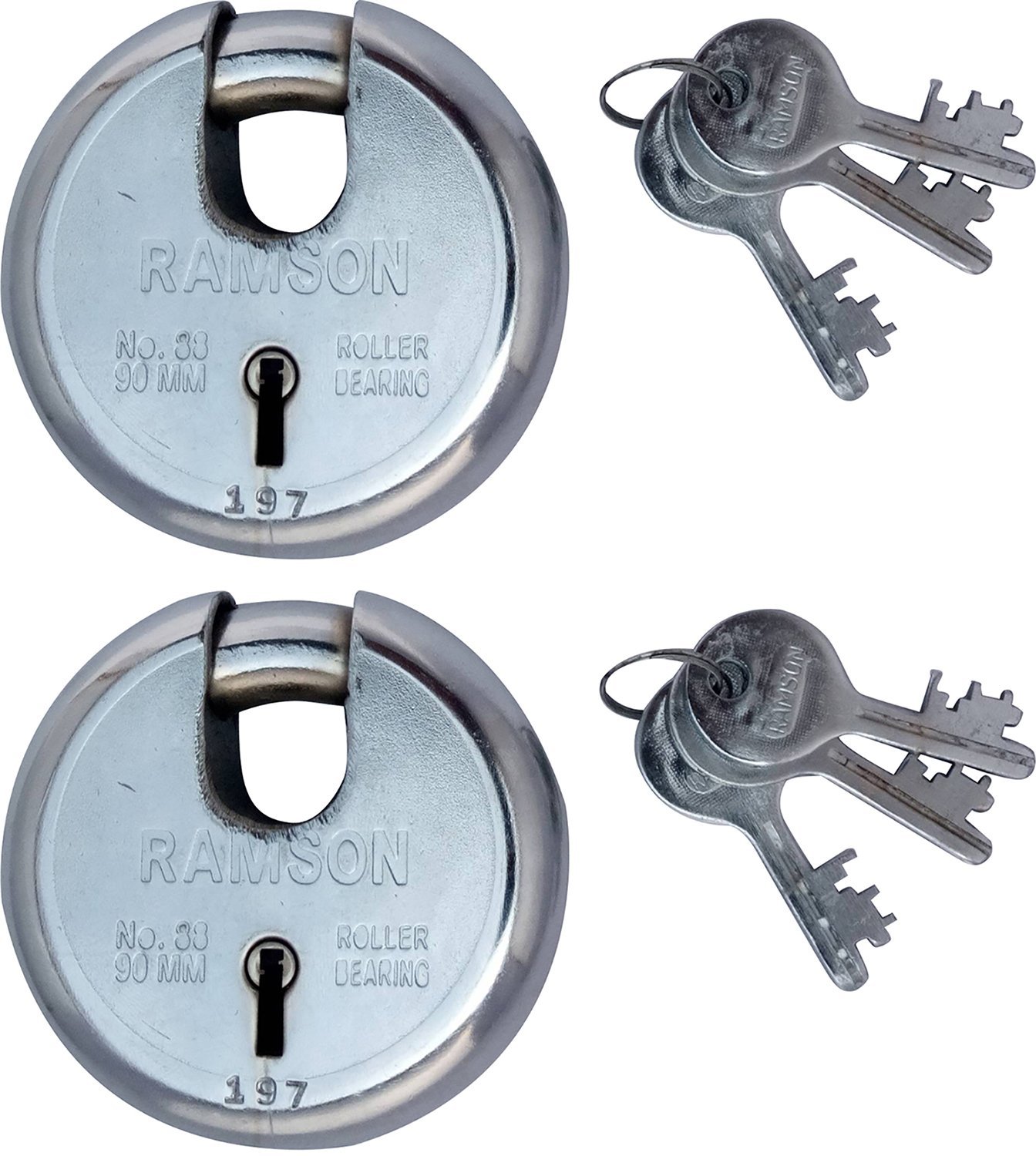 Ramson Steel Round Lock 90mm 9 Levers Pack of 2 Pcs (90mm, Silver, Pack