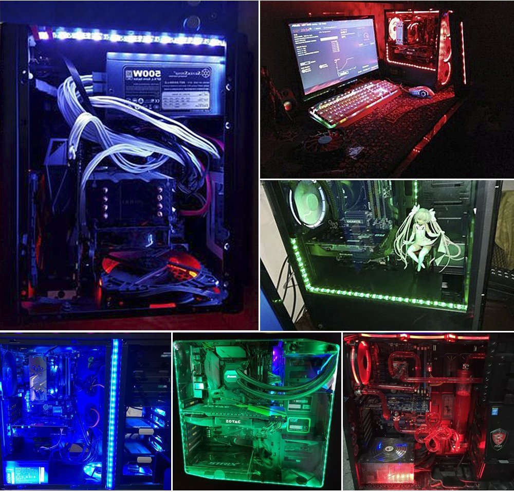 DS leddess RGB LED Strip Computer Lighting via Magnet with Controller for Desktop Computer Case Mid Tower Full Tower (24Key Remote,2PK,30CM,R Series)