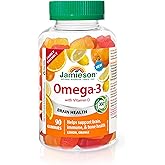 Jamieson Omega-3 Gummies with Vitamin D3, Orange and Lemon Flavours, Family Friendly (3+). Supports Brain Health and Immune H