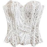 SHENHE Women's Strapless Corset Top Lace Up Embroidered Y2k Going Out Crop Top Tube Bustier