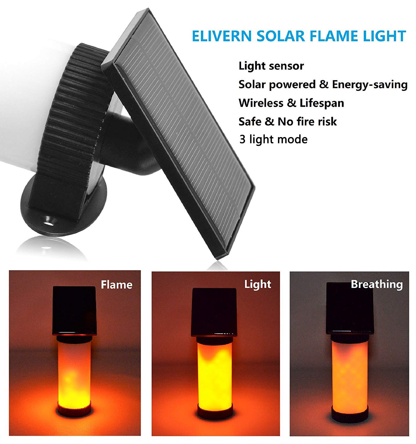 Elivern Solar Lights,Led Flame Light, Waterproof Outdoor Light Sensor Solar Light, Perfectly Decorative Lights for Garden, Landscape, Patio and Driveway