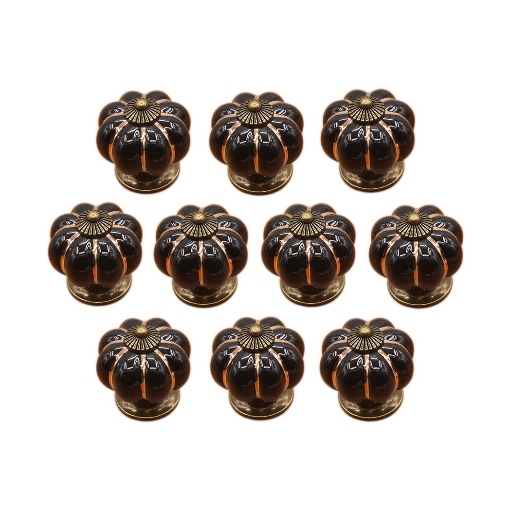 Pumpkin Shaped Ceramic Door Knob Dresser Kitchen Cabinet Cupboard Drawer Pulls Handles 10 Pack,Black