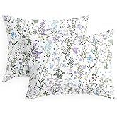 Wake In Cloud - Floral Pillow Cases, Botanical Flower Shabby Chic Cottagecore Vintage Aesthetic, Set of 2 Soft Pillowcases Pillow Shams Covers, Purple White, Standard Size 20x26 Inches
