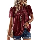 Falechay Womens Summer Tops Crewneck Short Sleeve Shirts Casual Chiffon Blouses Flowy Lace Hem Boho Clothing Trendy 2026