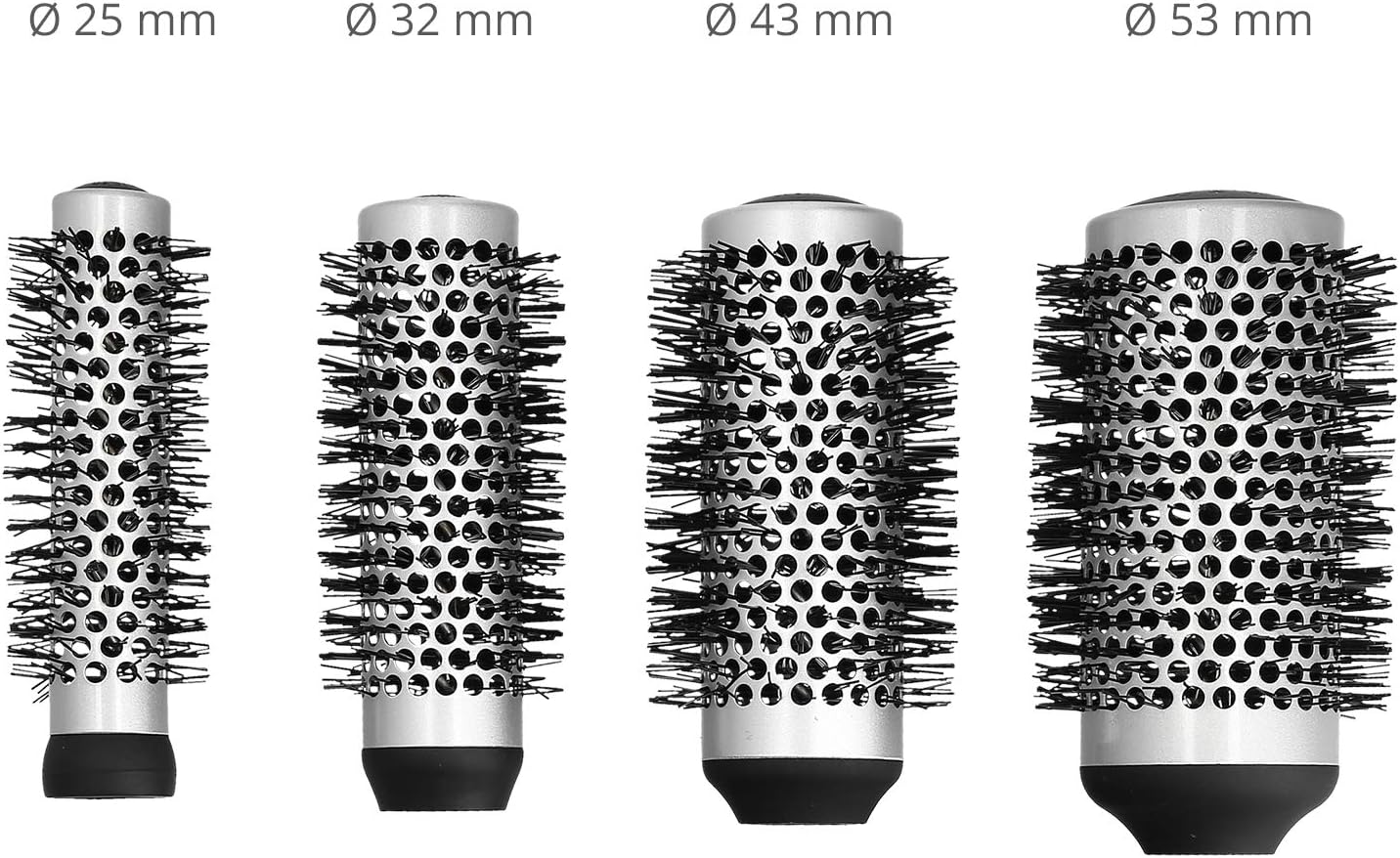 T4B LUSSONI 4-Piece Professional Anti-Static Styling Brush Set, Ergonomic Handle with 4 Interchangeable Brush Heads, 4 Clips - Image 3