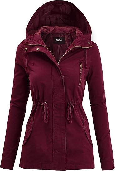burgundy jacket with hood
