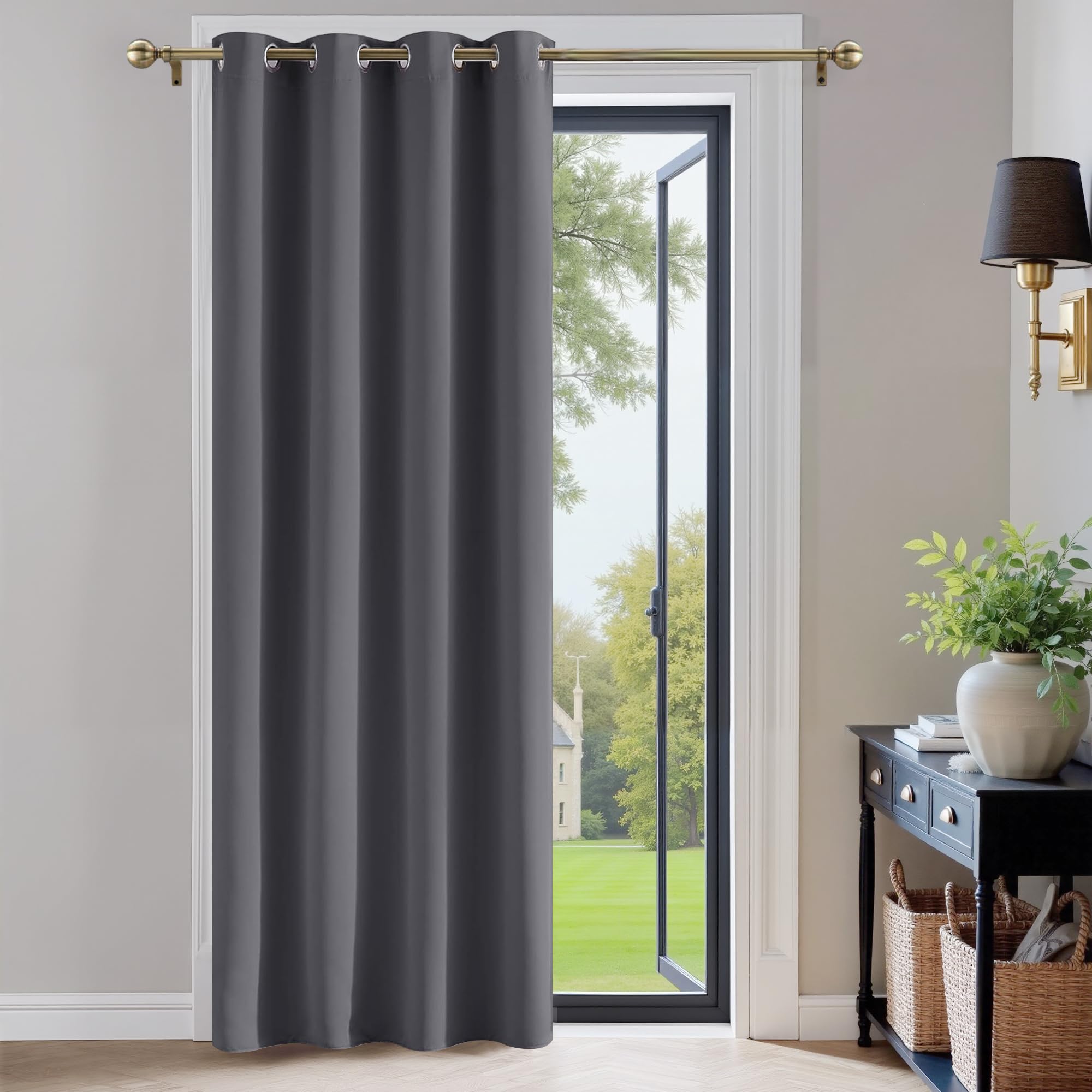 PONY DANCE Door Curtain Thermal - 1 Panel Blackout Curtains for Living Room Bedroom Kitchen Privacy Screen Heat Cold Insulated, 46 inch Width x 84 inch Drop, Grey