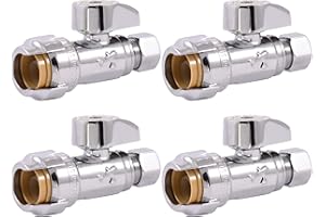 SharkBite 1/2 x 3/8 Inch Compression Straight Stop Valve, Pack of 4, Quarter Turn, Push to Connect Brass Plumbing Fitting, PEX Pipe, Copper, CPVC, PE-RT, HDPE, 23037LFA4